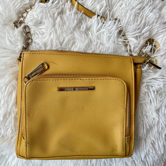 Steve Madden Handbags - Steve Madden Blannis Crossbody Chain Detail Zipper Mustard Leather Purse